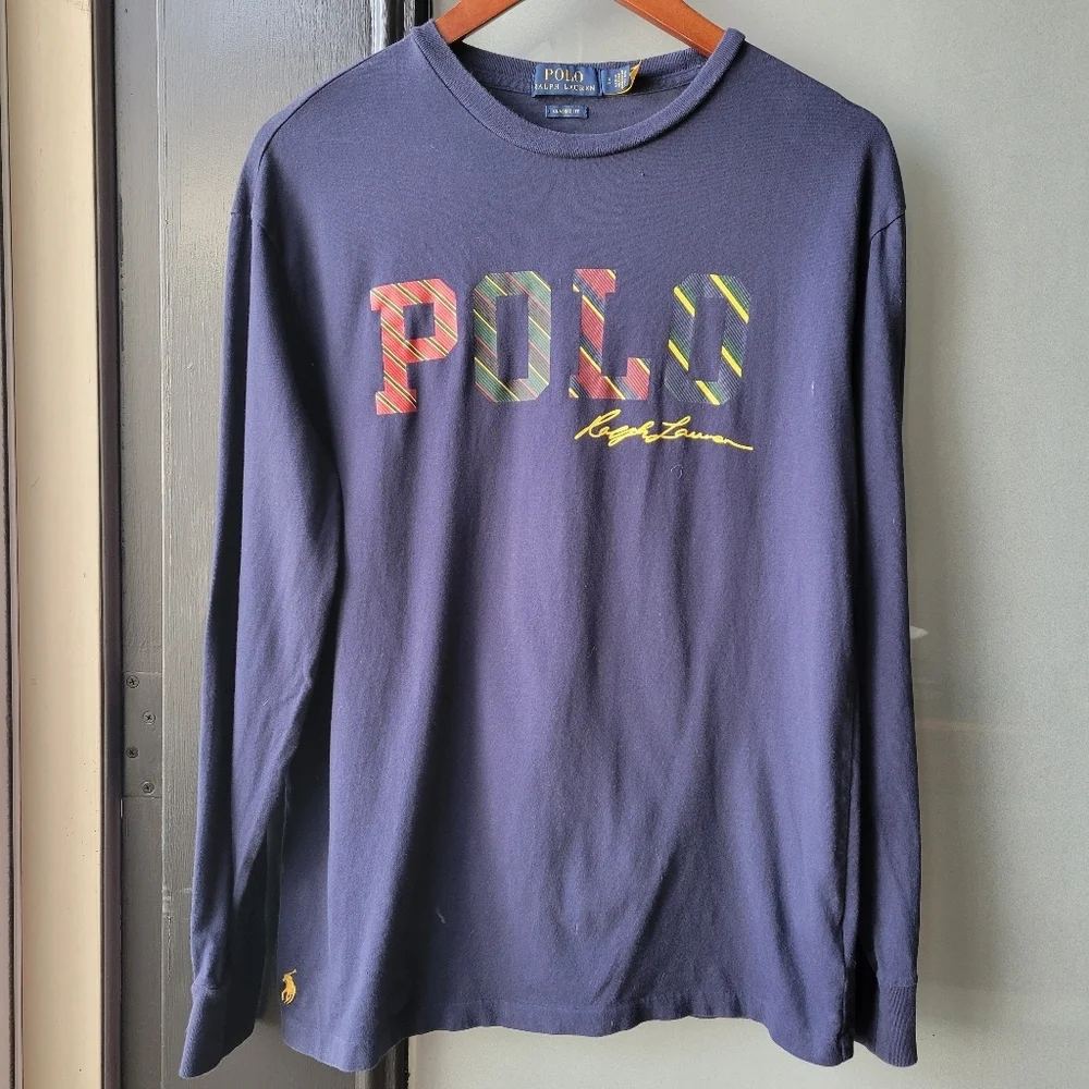 Polo Ralph Lauren Crewneck Men's T shirt S/P Navy Blue Long Sleeve Logo Graphic